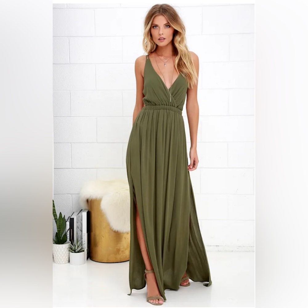 Lulu's Lost in Paradise Olive Green Maxi Dress